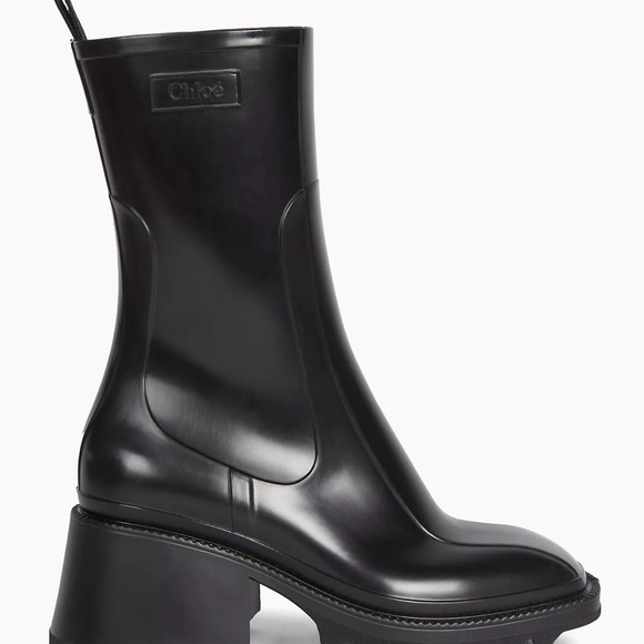 LIKE NEW! Chloe Betty black rubber platform rain boots size 39/9 - Picture 2 of 13